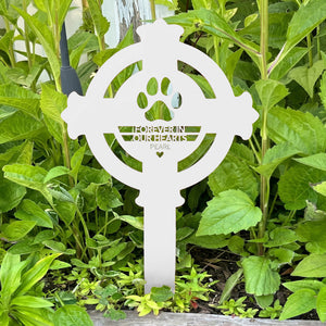 Custom Celtic Cross Paw Print Pet Memorial Garden Stake Grave Marker