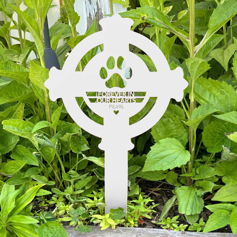 Custom Celtic Cross Paw Print Pet Memorial Garden Stake Grave Marker