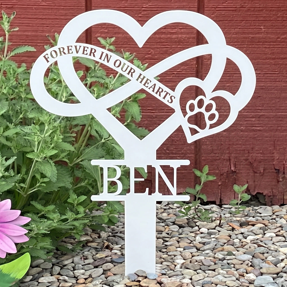 Personalized Pet Memorial Stake Infinity Heart Paw Print Grave Marker