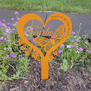 Custom Butterfly Heart Pet Memorial Garden Stake Ivy Grave Marker